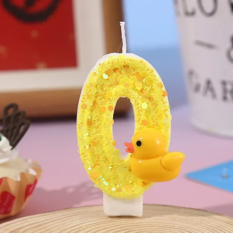 3D Mini Yellow Ducks Theme  Candles Cake Decorating 0-9 Number Candles Cake Topper Birthday Party Cake Decoration view 2