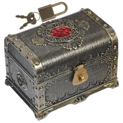 Lightweight Plastic Red Vintage Style Treasure Chest Storage Box With Lock Decorative Jewelry Candy Case Tiny Photo Props