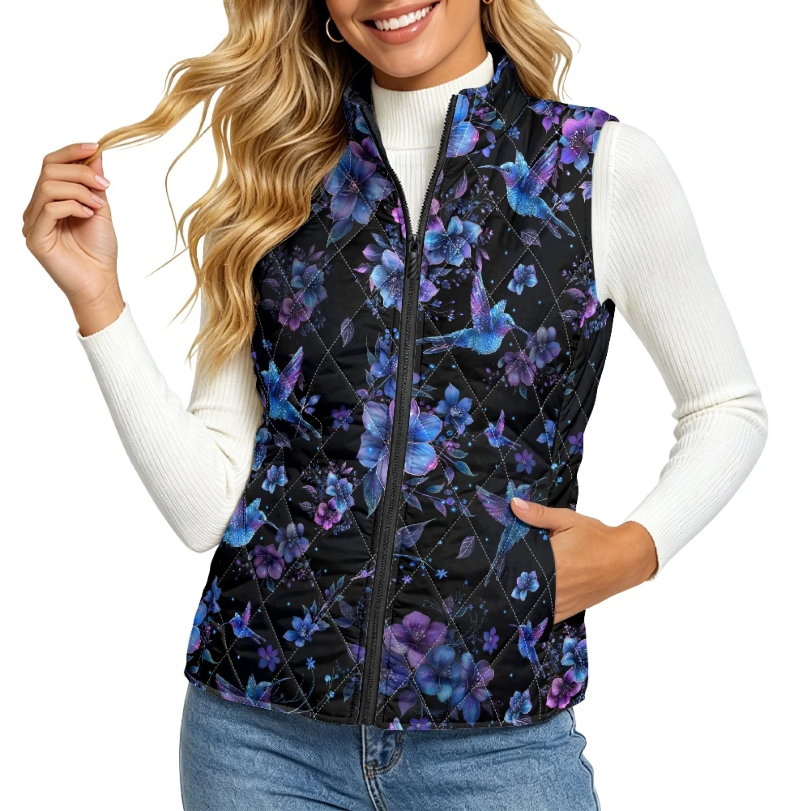 PENSTROLL Purple Blue Quilted Jacket Vest for Women Lightweight Driving Vest Women Warm Casual Women's Quilted Jacket Vest