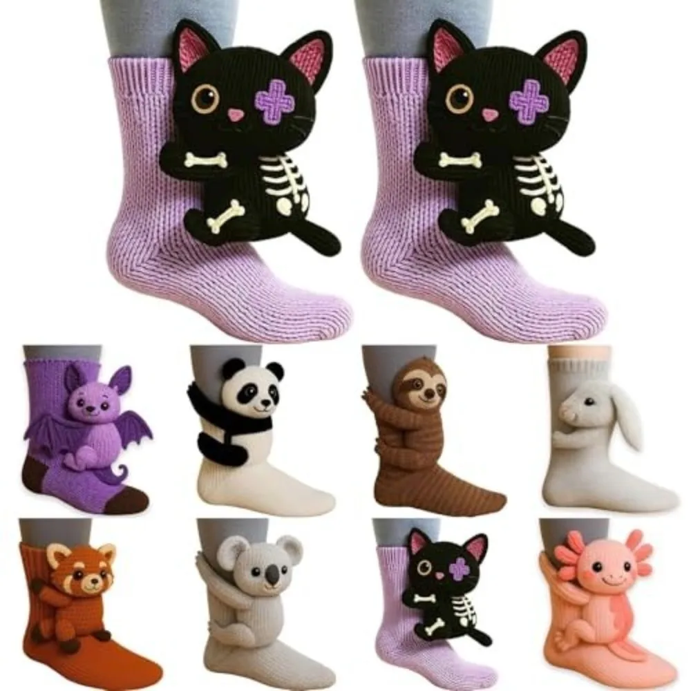 

New 3D Knit Animal Socks Double Layer Hand Crocheted Funny Socks Anti-Sweat Warm Middle Tube Socks for Men & Women