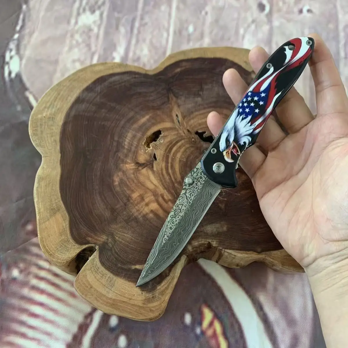 ダマスカス鋼 EDC ポケット折りたたみナイフ ロック付き ミニマルチツール サバイバル フィッシング ブッシュクラフト & アウトドア 多目的用