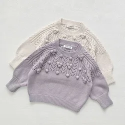 2024 New Autumn Baby Knitted Clothes Long Sleeved Solid Color Casual Loose Pullover Sweater Kids Sweater Baby Girls Pullover