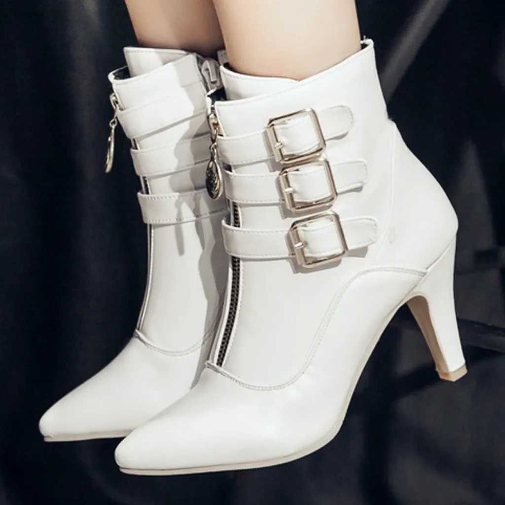 

Tall Boots Wide Women High Women Zipper Shoes Fashion Heels Toe Pointed Solid Boots Short Color Women'S Comfy Boots For Women