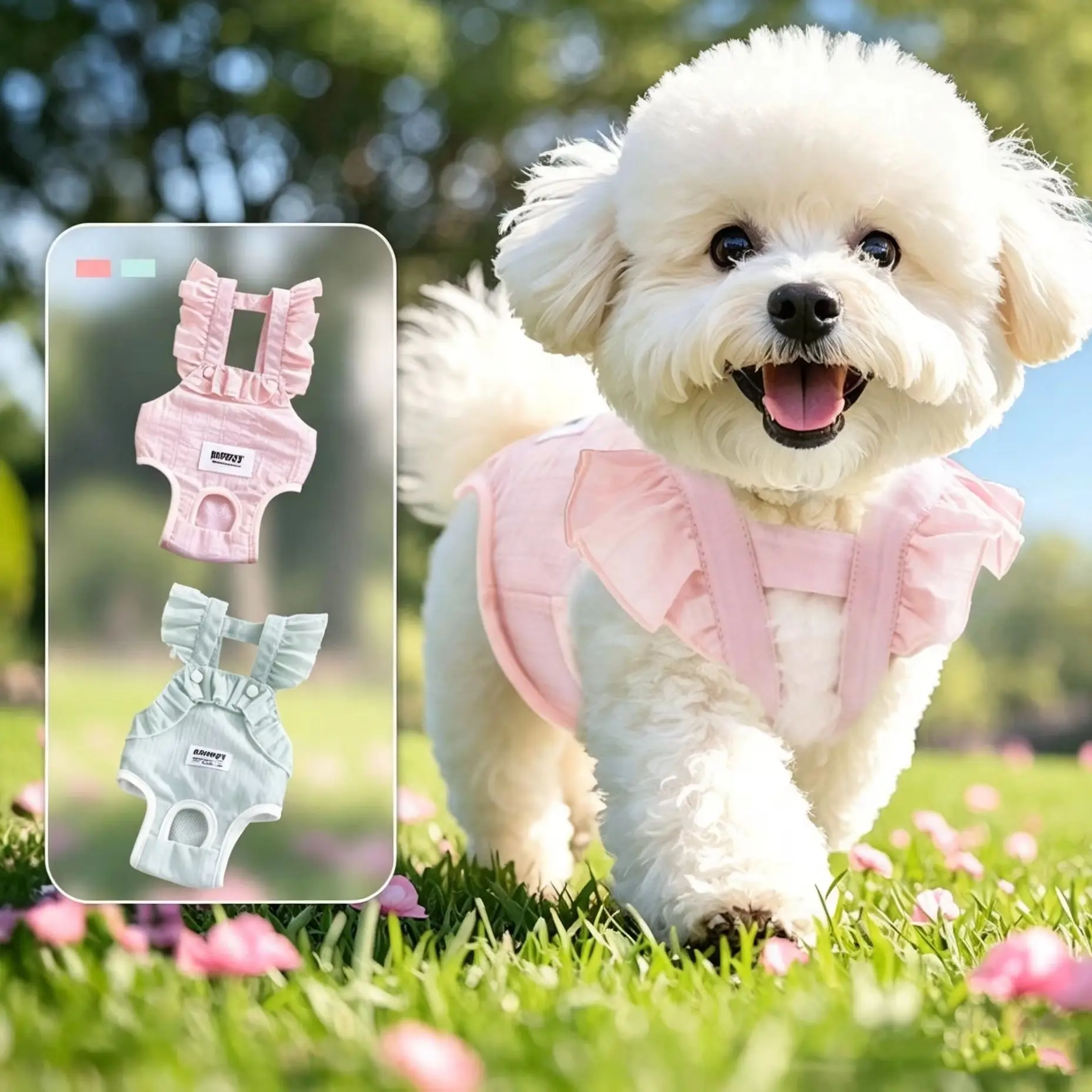 Cute Female Dog Physiological Underwear Breathable Mesh Shoulder Straps Pet Sanitary Pants For Small Medium Dog Teddy Cat Bichon