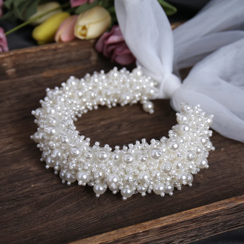Newest Bride Pearl Hairband Luxury Headress Wedding Headwear Handmade Headband Hair Accessories Ornaments Jewelry Headpiece image 2