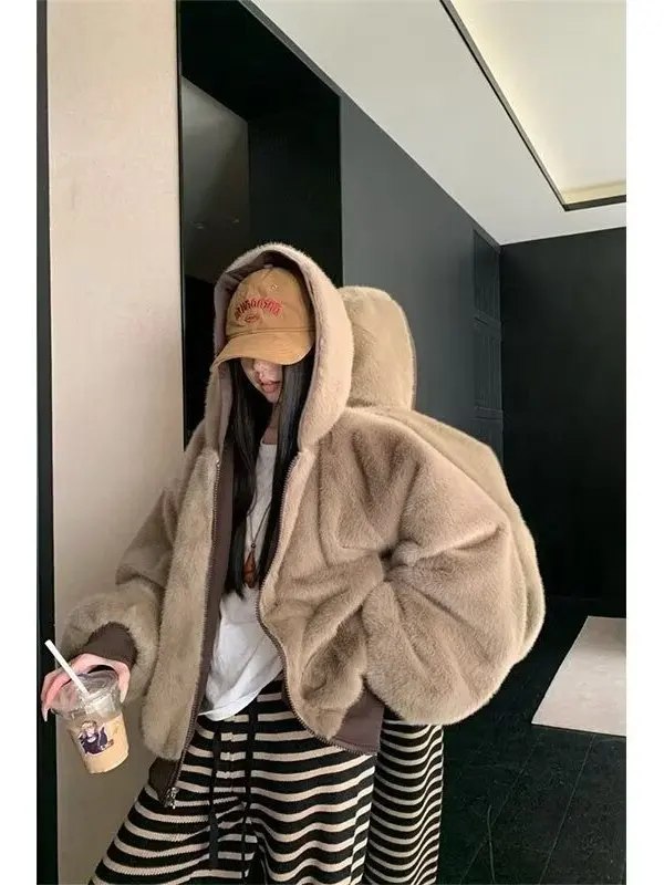 

ex Thiened Cotton Jaet Hooded Two-Side Wear Winter Warm Outerwear Casual Loose Fit Polyester Filling Ox Cloth