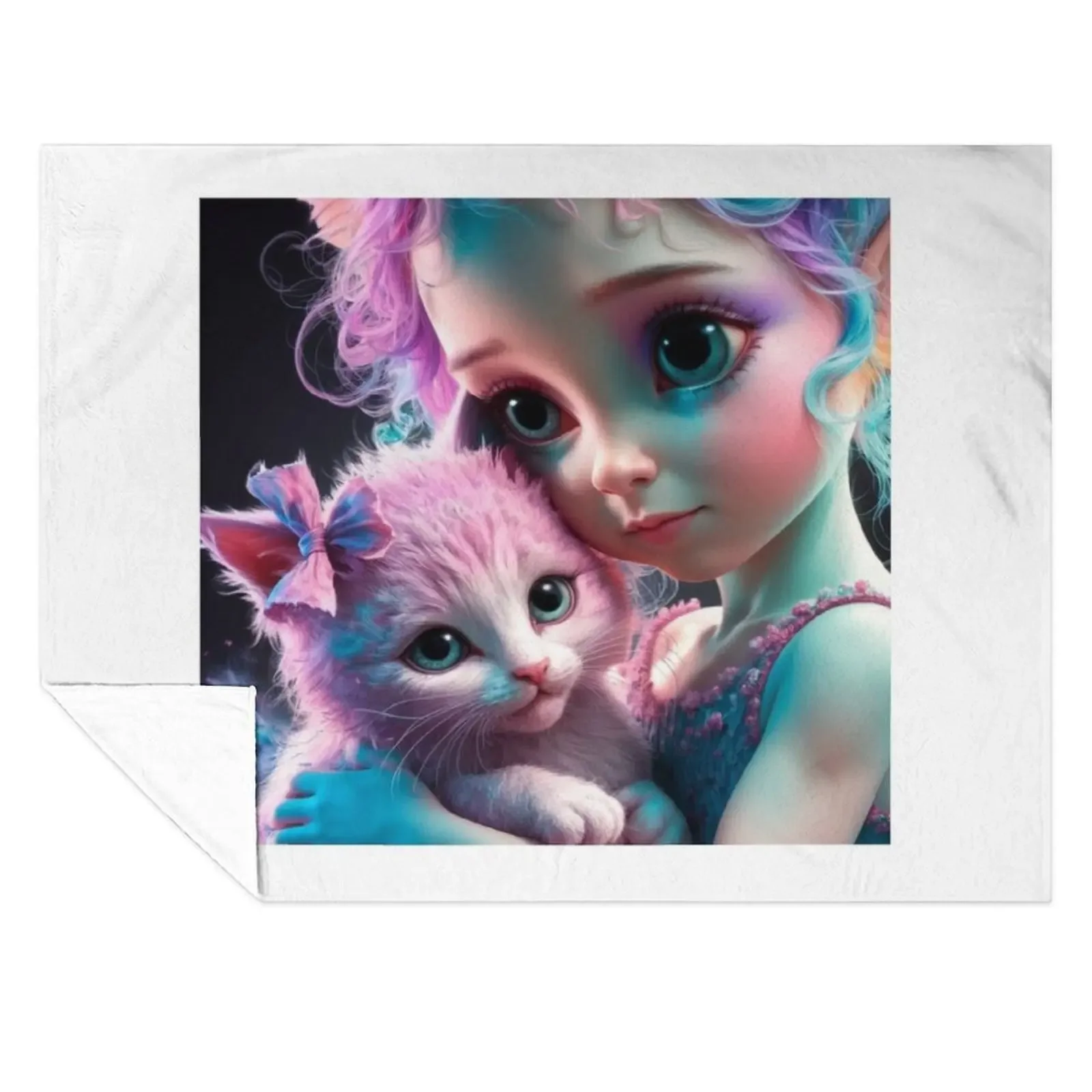 

Girl With Kitty Throw Blanket blankets and throws Flannels Nap Custom Blankets
