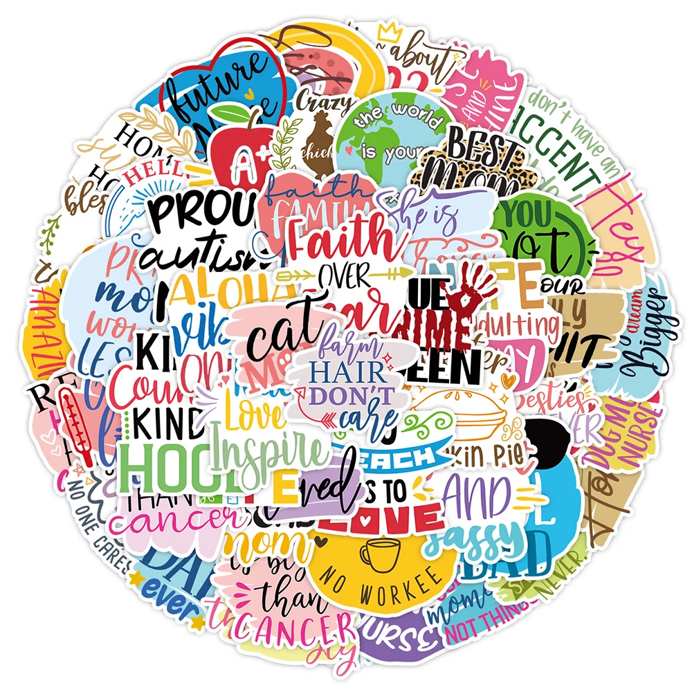 10/30/50pcs Cartoon Colorful Motivational Phrases Stickers Waterproof DIY Notebook Suitcase Phone Fun Graffiti Decals Wholesale