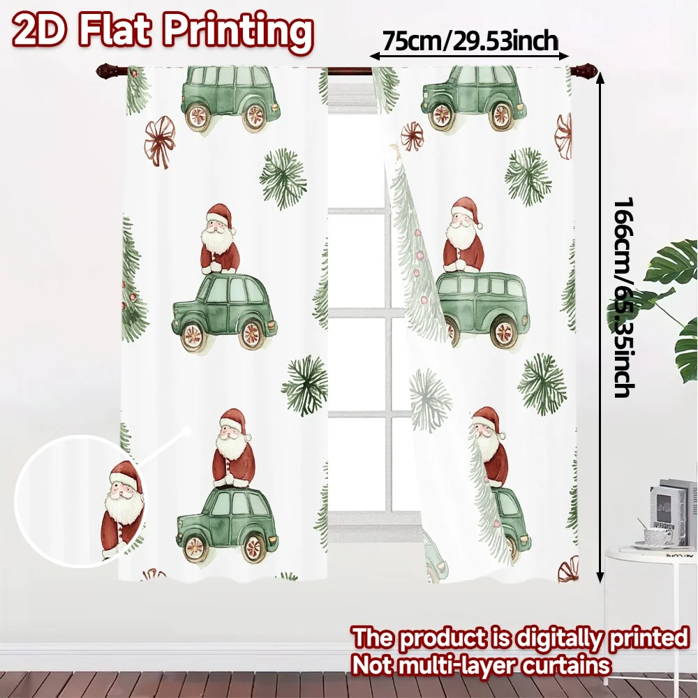 2pcs,Curtains Christmas Trees and Santa Claus (3) Chic Curtain Chic Semi-Sheer Curtains Outdoor Decorations Decorative for Grey,