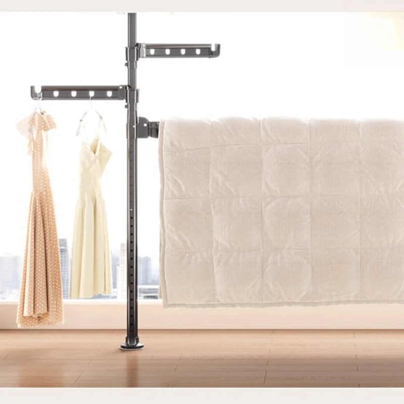 Clothes drying rack bold and thickened balcony floor non-punching home folding telescopic multi-functional clothes drying rod