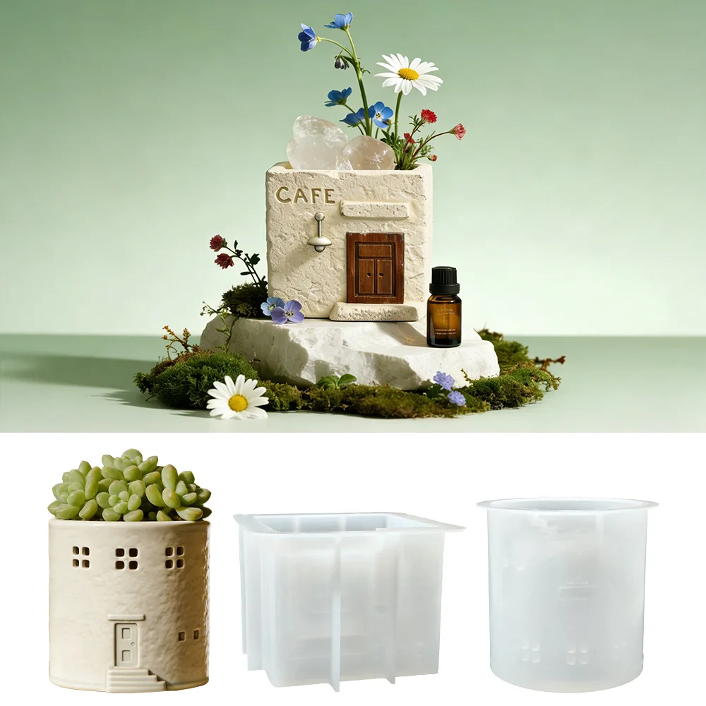 Coffee House/Cup Silicone Mold for DIY Flower Pot Chocolate Cake Baking Home Decoration Candle Making Tool Holiday Birthday Gift