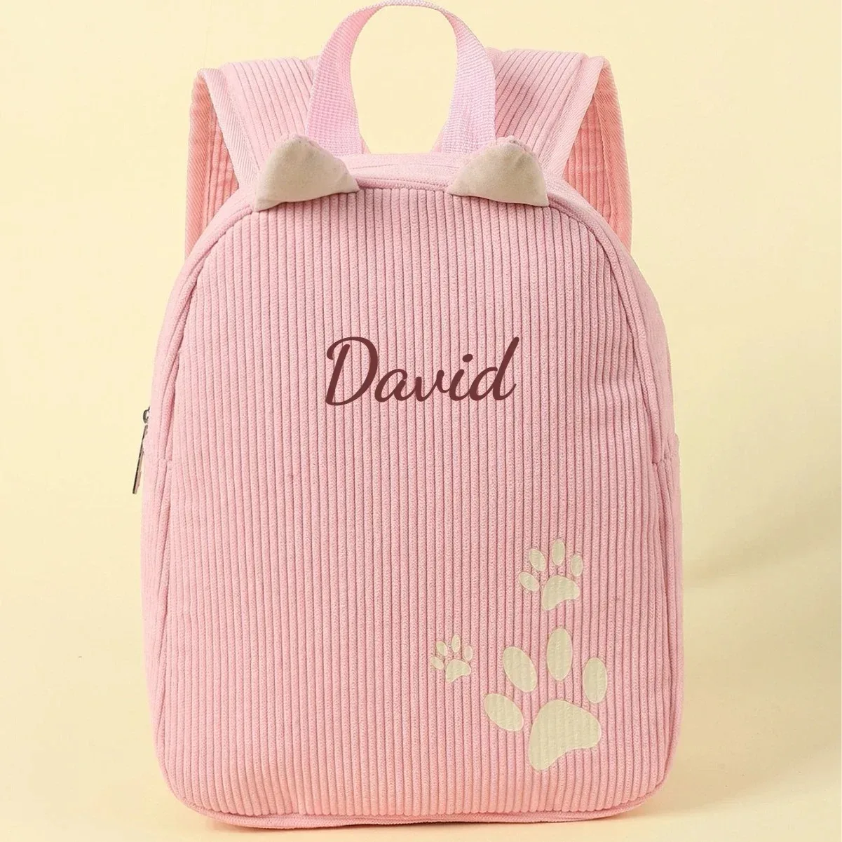 Customized Name Toddler Backpack Cartoon Bear Corduroy Large Capacity Backpack Embroidered Name Backpack Plush Bag