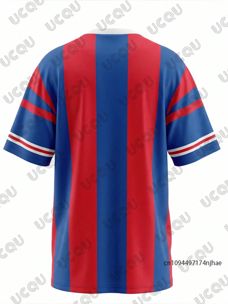 Summer New Stripe England Print T-shirt For Women Short Sleeve Patchwork V-Neck Tees Sports Football Jersey Y2K Oversized Tops
