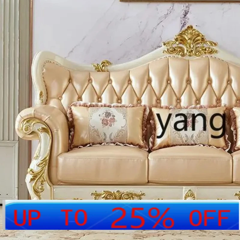 

LMM leather sofa first layer cowhide sofa solid wood carving flower gold living room sofa combination