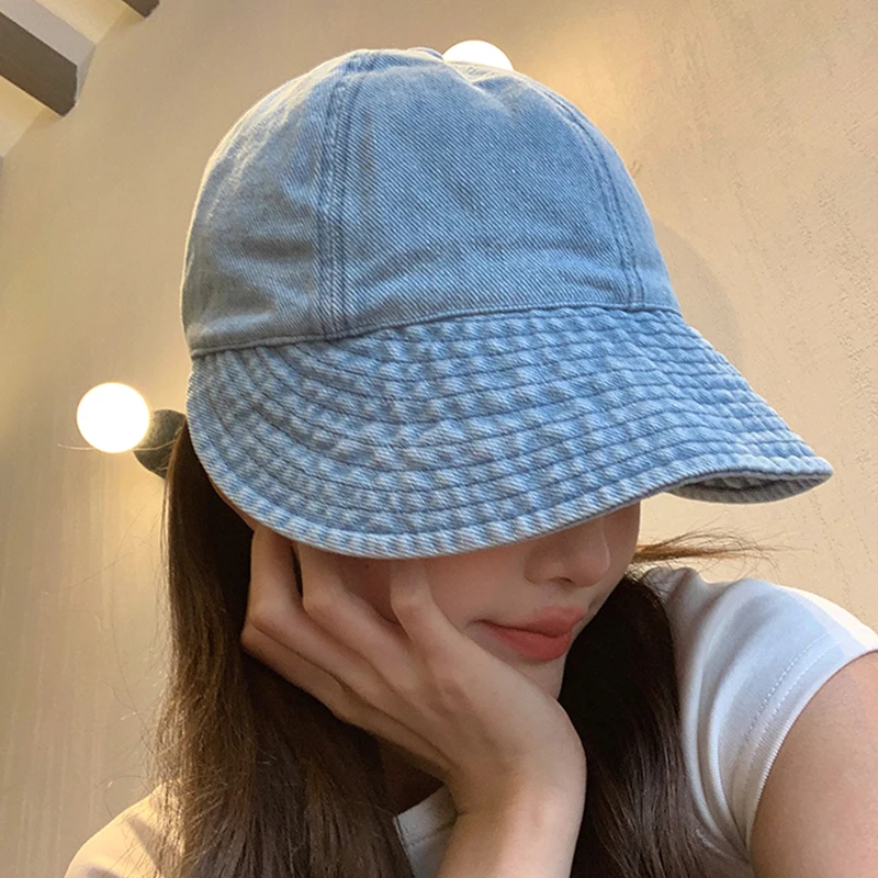 Summer Bucket Hat Women Washed Cowboy Fisherman Cap Portable Wide Brim Sun Hats Korean Makeup-free Visors Adjustable Simple Caps