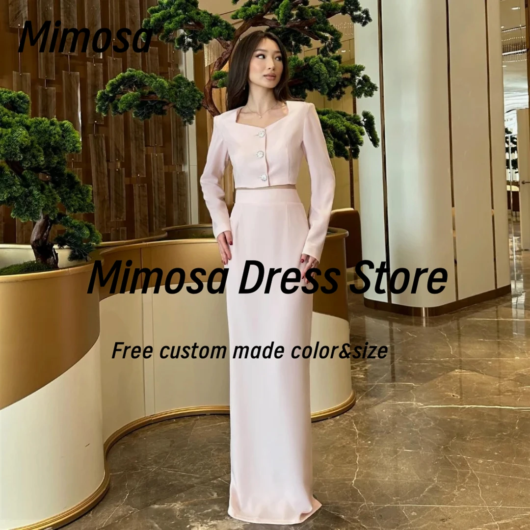 

Mimosa 2-Pieces Prom Dresses with Buttons Square Neck Evening Dress Long Sleeves Sheath Special Occasion Gowns Customized
