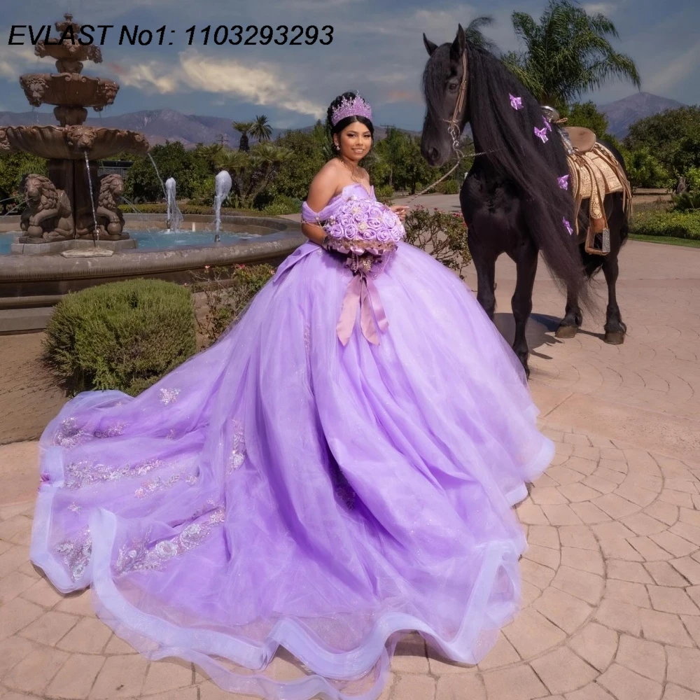 

EVLAST Customized 2026 Lavender Quinceanera Dress Ball Gown Floral Applique Beading Bow Sweet 16 Vestidos De 15 Anos E1QN601