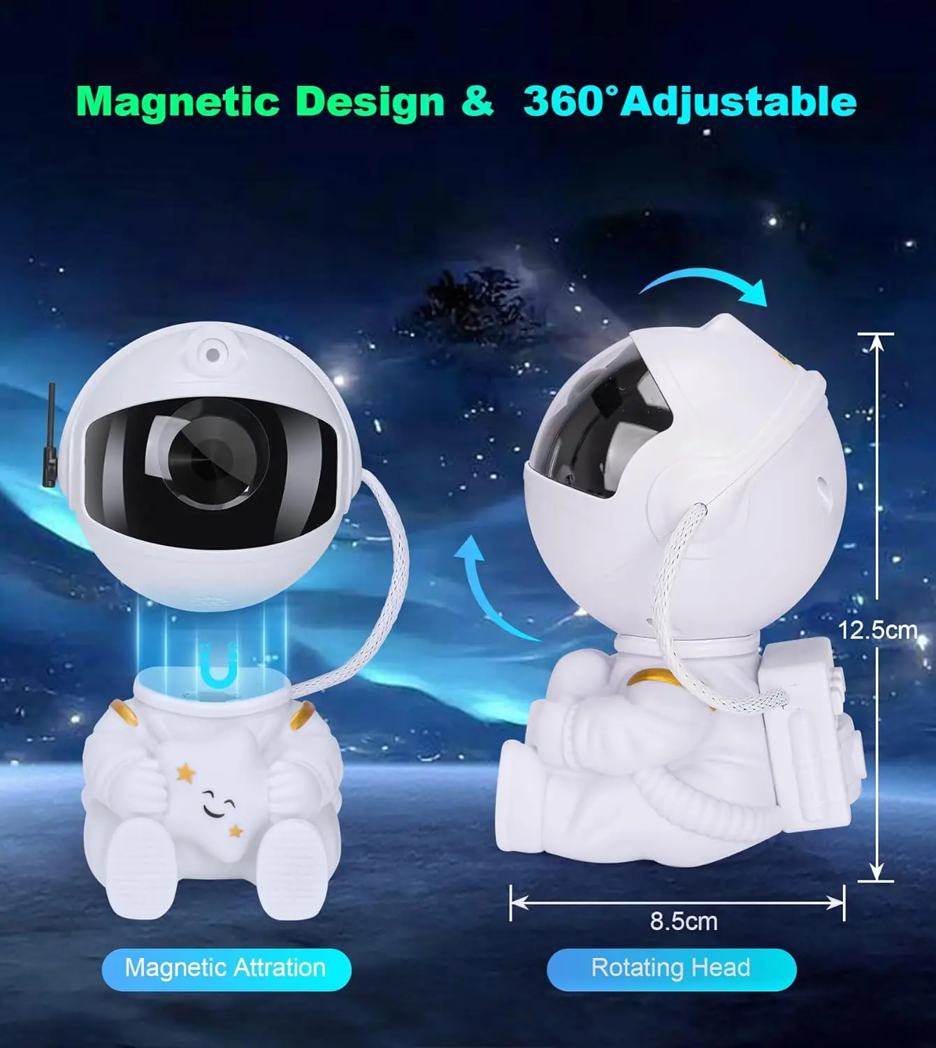 Lampka nocna Mexllex Astronaut Galaxy Starry Projector z mgławicą i pilotem, 360°° Regulowana i timerowa lampa kosmiczna na prezent do pokoju