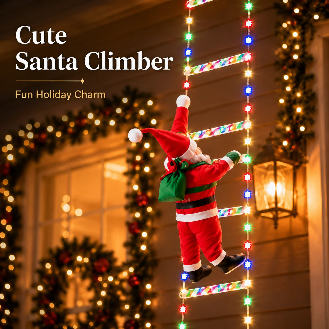 Christmas Lights USB Ladder String Lights 8/12-Rung Santa Climbing Decor 8 Modes for Indoor Outdoor Porch Window Tree Party