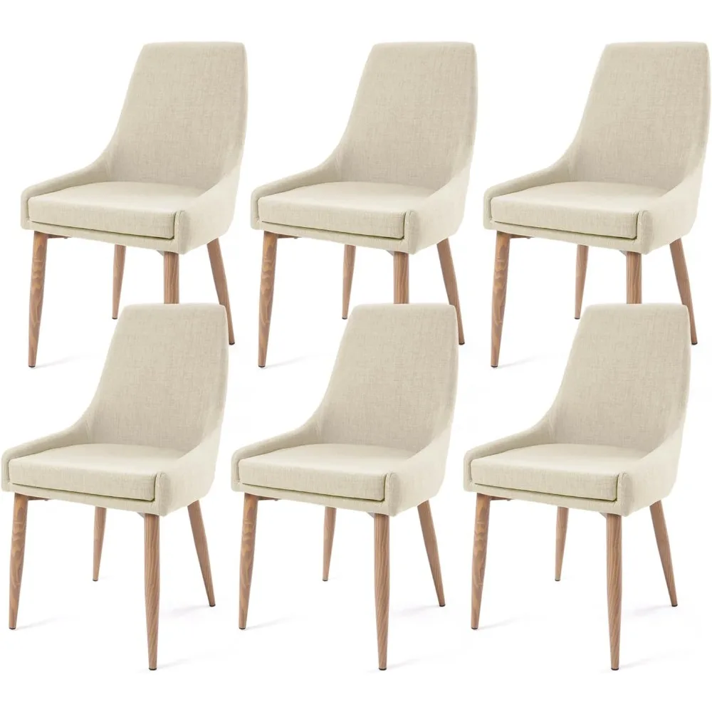 Dining Chairs, Set of 4 Accent Chair with High Back Beige Fabric Dining Comfy Chair for Dining Room Metal Leg Chair