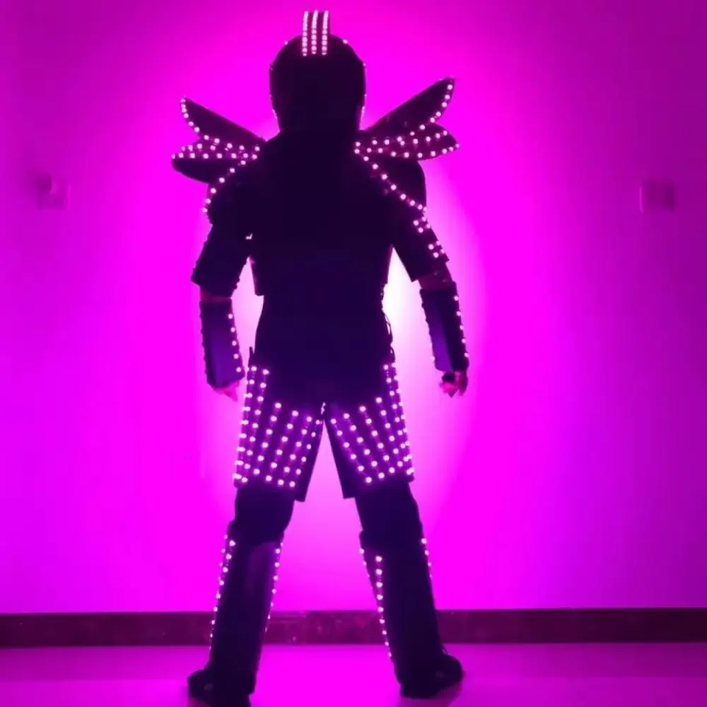 Costume da robot a LED Abbigliamento illuminato Casco Giacca luminosa Abbigliamento Armatura luminosa RGB Discoteca Bar Spettacolo di luci Abiti da ballo a LED