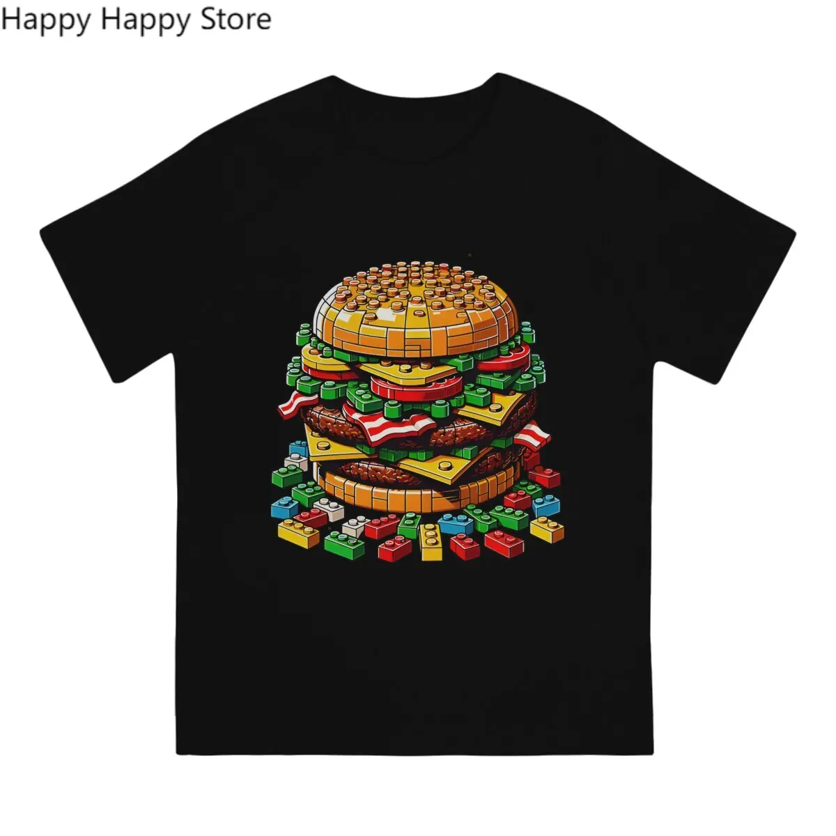 Building Blocks Creative TShirt for Men Brick Burger Feast  Toy Round Neck Polyester T Shirt Distinctive Gift Clothes