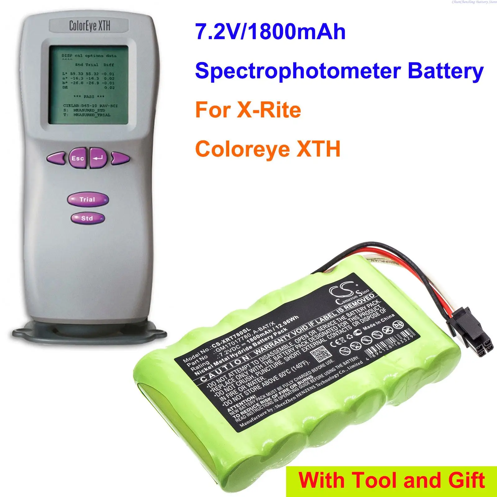 Cameron Sino 1800mAh Spectrophotometer Battery GM17017780, A-BAT/X for X-Rite Coloreye XTH