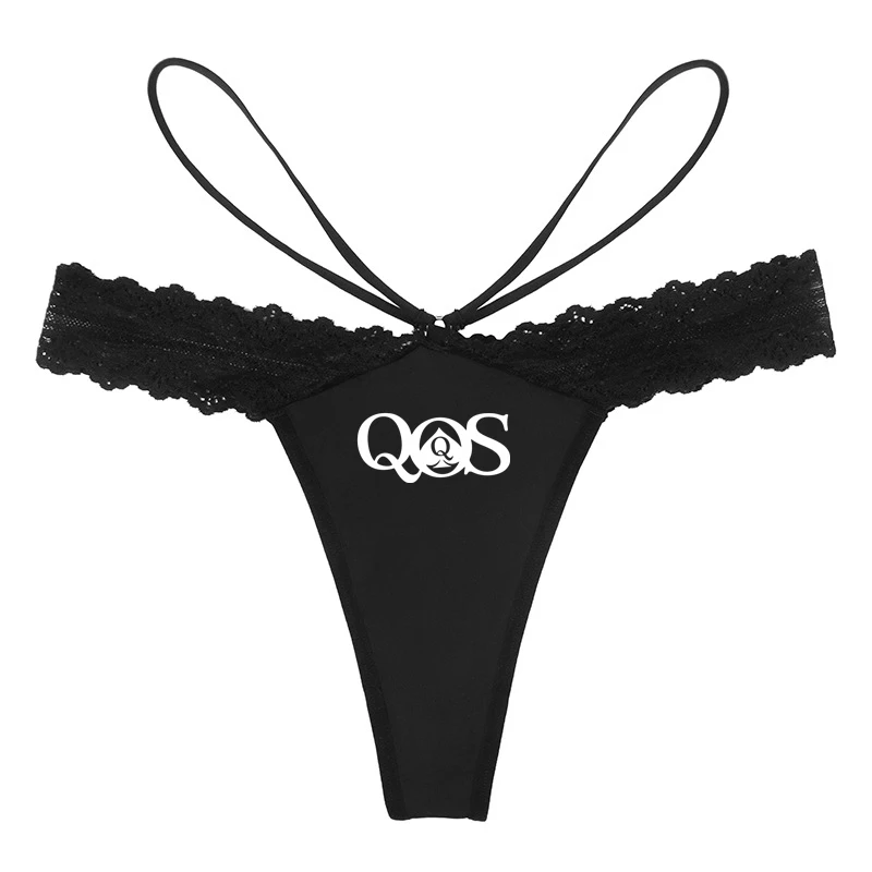 QOS Women Sexy Lace Lingerie Temptation Queen Of Spades Print G String Naughty Underwear for Women Custom Personalized Panties