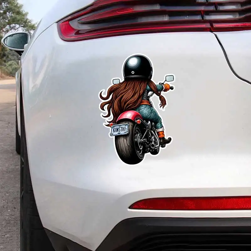 

Girl Riding a Motorcycle Car Sticker Vinyl Decal Waterproof Rear Window Motorcycle Camper Bumper Truck Laptop Decoration SH1547