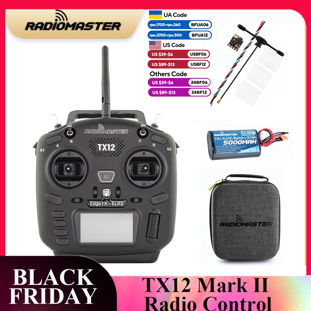 RADIOMASTER TX12 Mark II Hall Gimbals Radio Controller FCC ELRS CC2500 M1 M2 EdgeTX OpenTX 16CH Radio Transmitter for FPV Drone