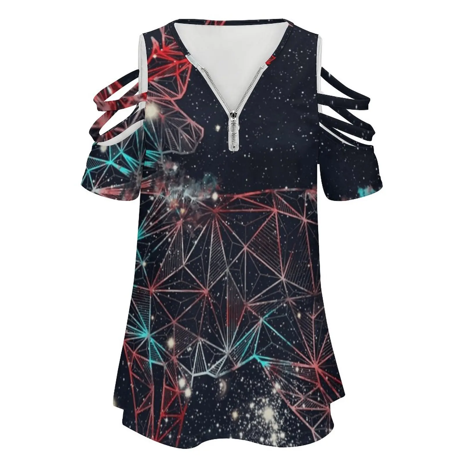 Celestial Deer New Fashion Zip Off Shoulder Top Short-Sleeve Women Shirt Deer Animal Nature Forest Galaxy Star Sky Zodiac