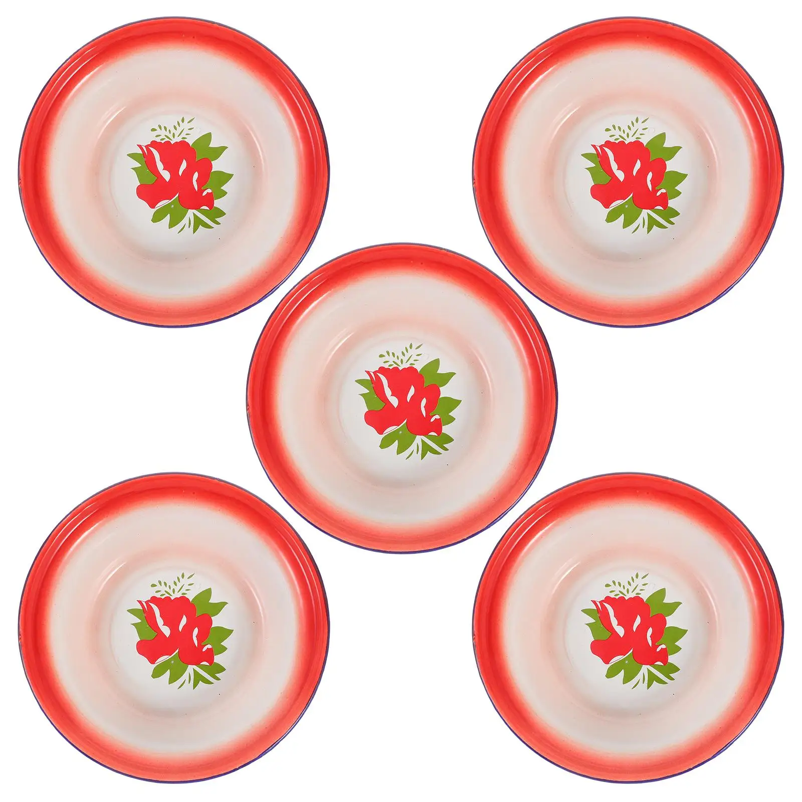 

5 Pcs Retro Enamel Disc Soup Serving Bowls Salad Thicken Household Basin Food Grill Plate