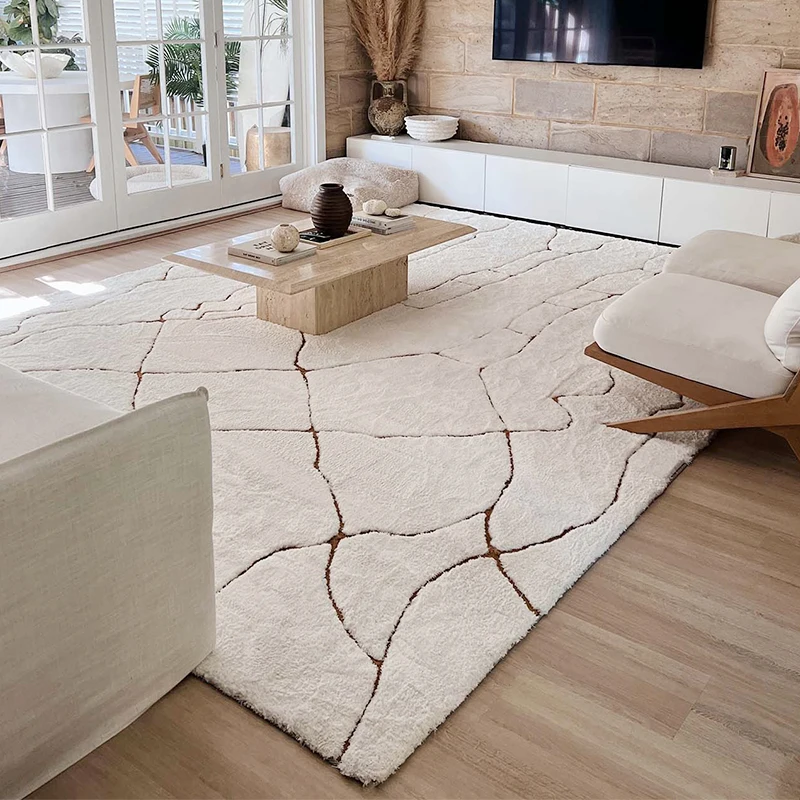 2025 New Luxury Living Room Carpet Thick Simple Bedroom Rugs Beige Cream Style Large Customize Home Decor Area Rug Villa Carpets