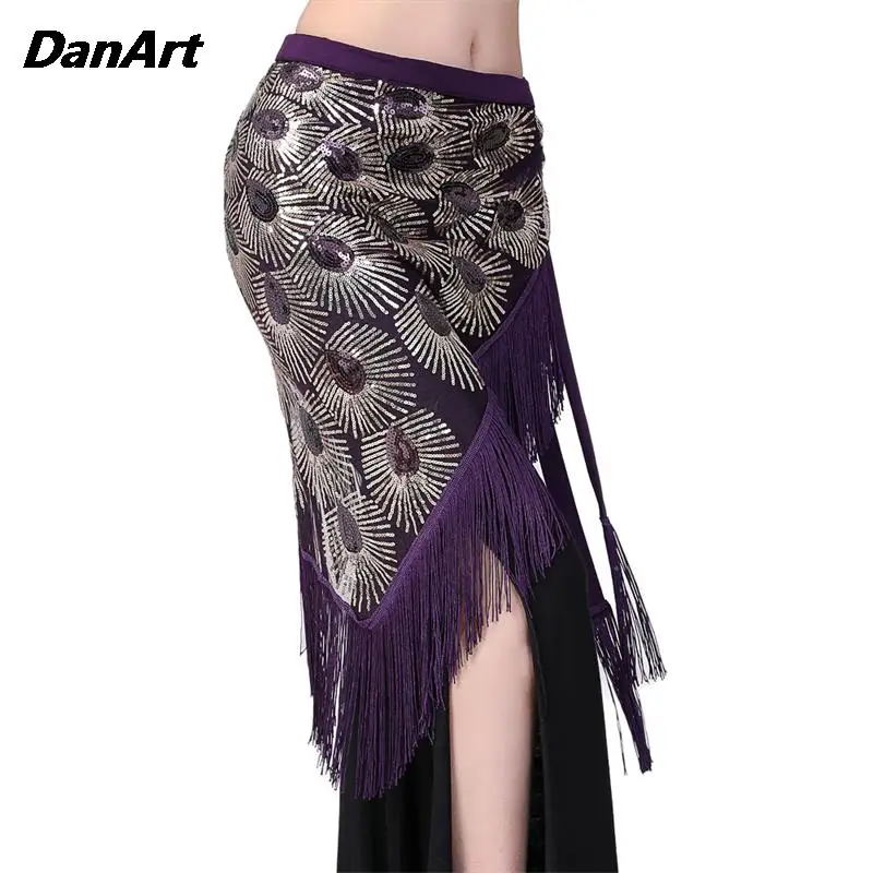 Belly Dance Tassel Hip Scarf Sequin Waist Chain Stage Performance Sequin Triangle Scarf Practice Tassel Lacing Waist Scarf