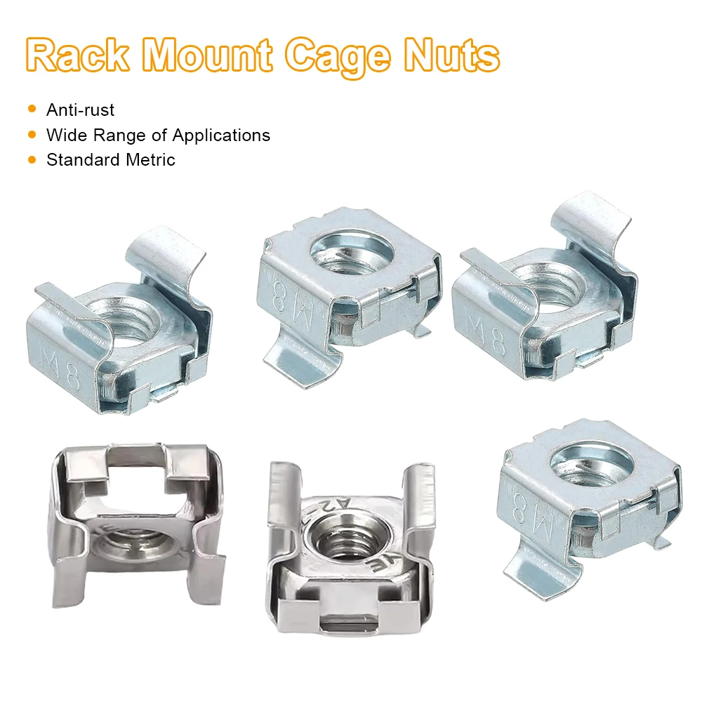 JUIDINTO 304 Stainless Steel Rack Mount Cage Nuts White Zinc Carbon Steel Square Snap-In Nut Floating Cage Nuts M4 M5 M6 M8 M10