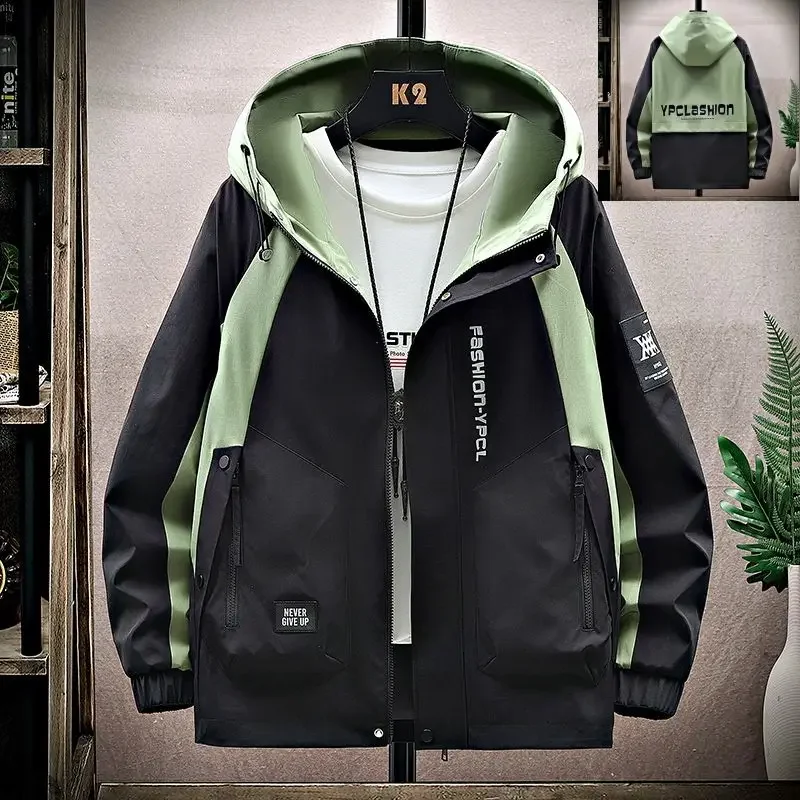 Luxury Brand Men Spring Autumn Jacket Patchwork Hooded Zip Sweatshirt Long Sleeve Windbreaker Sportswear Multi-pocket Outerwear