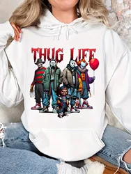 Halloween Horror Thug Life Movie Characters Spooky Season Cozy Classic Print Pullover Hoodie Casual Long Sleeve Hoodie