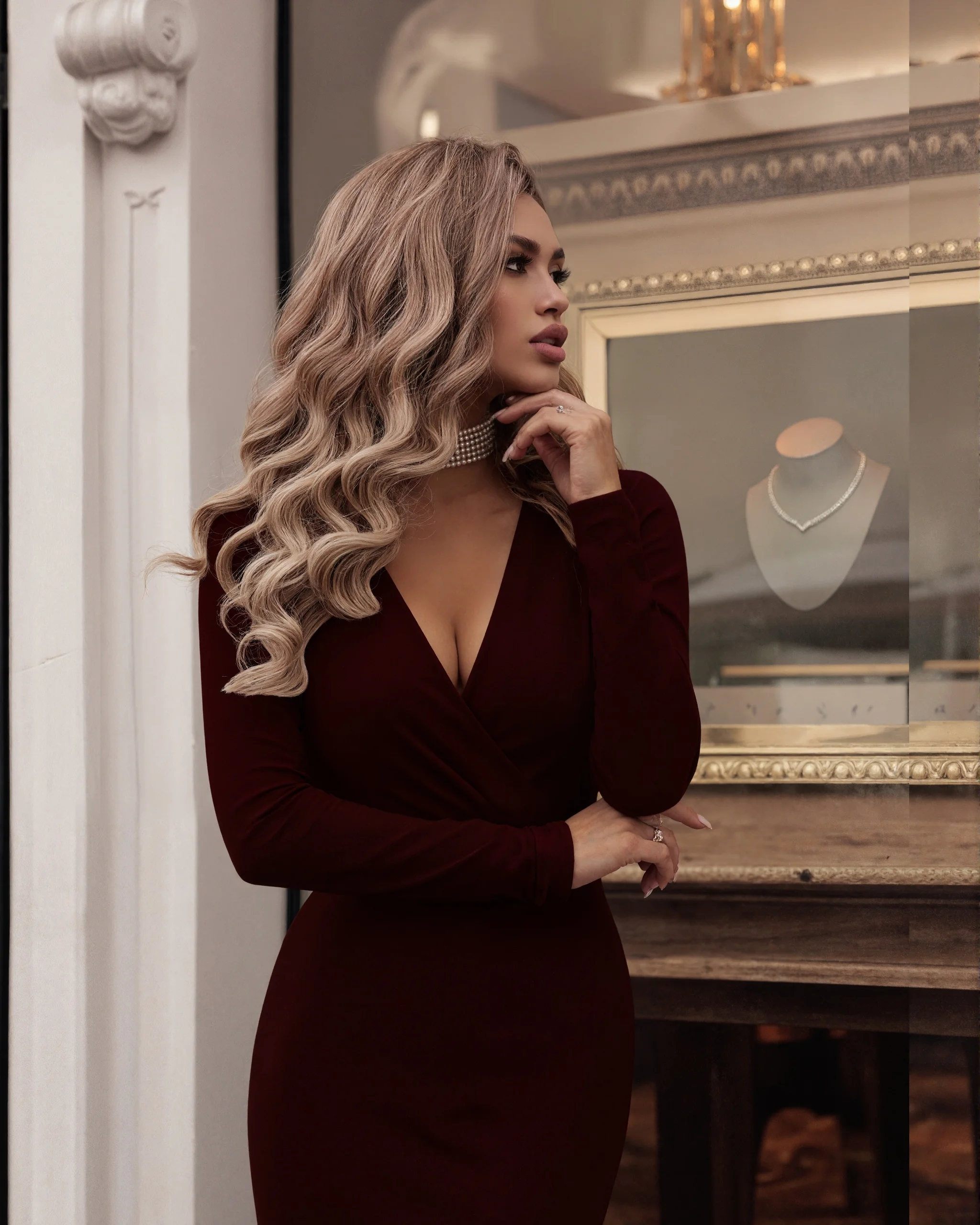 Autumn Winter Elegant Wrap Deep V Neck Folds Bodycon Dress Women Sexy Solid Color Long Sleeves Skinny Dress Club Party Vestidos
