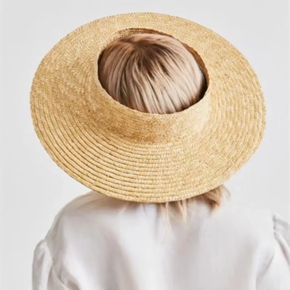 Trendy Empty Top Round Sun Hat for Women Sun-protective Breathable Beach Cap Versatile Hand Weaving Panama Hat Summer