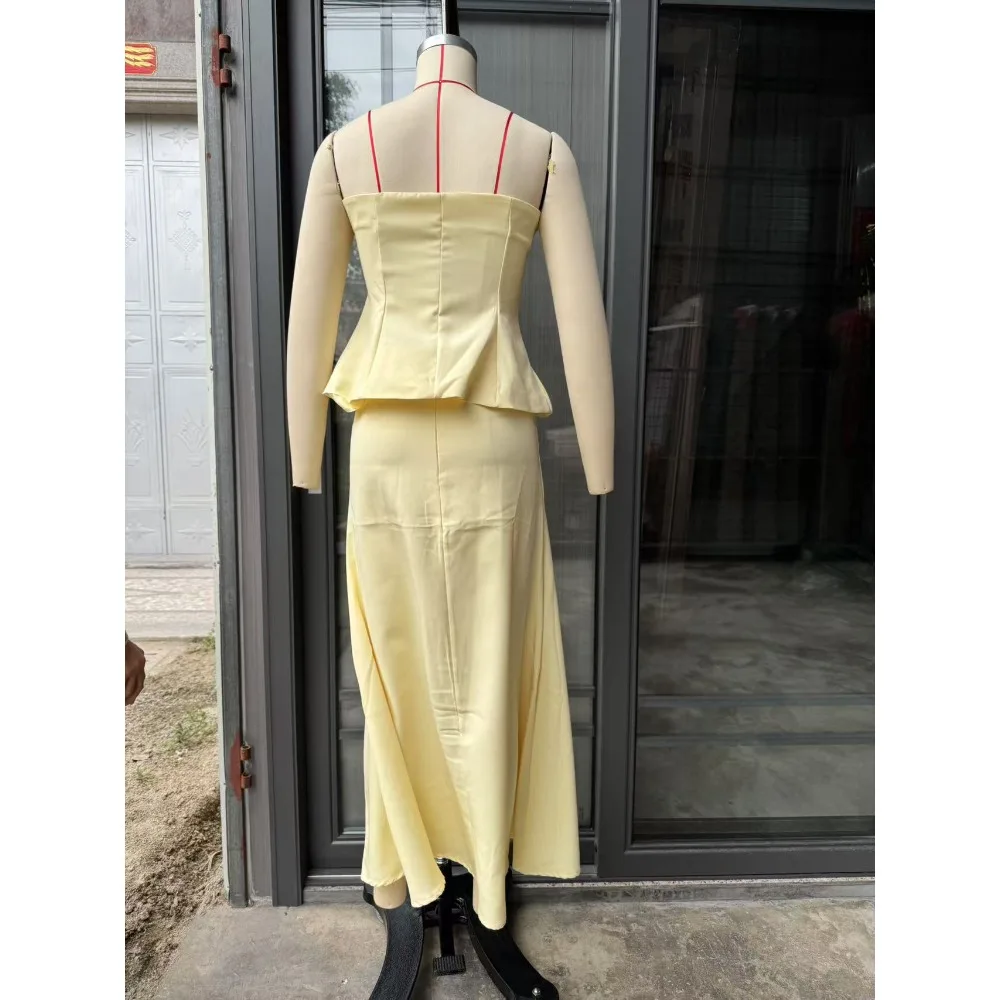 Elegant 2 Picec Set Women 2025 Spring New Women's Strapless Solid Color Half Skirt Stylish Set