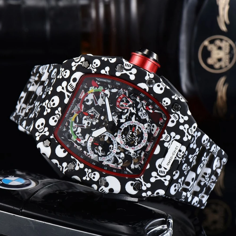 Skull Leopard Print Tonneau Quartz Watch Men 2025 Luxury Brand Men's Watch Unique Creative Style Watch Wine Barrel Shaped Clcok