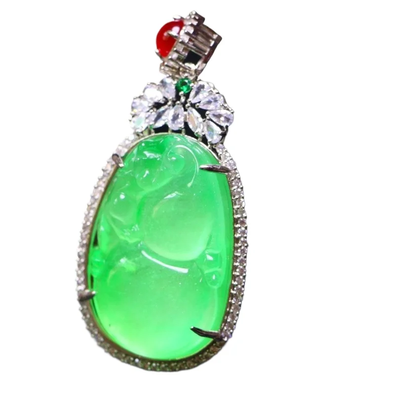 

Jade pendant gourd inlaid with ice green Guatemala jadeite Dulong jade women's model