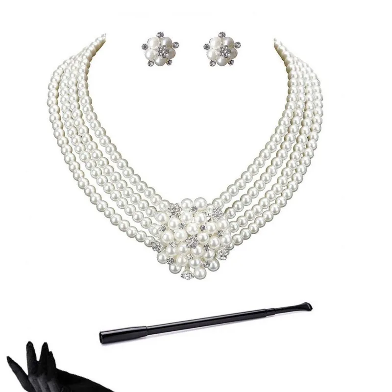 

Fake Pearl Necklace European American Celebrity Rhinestone Pearl Necklace Large Choker
