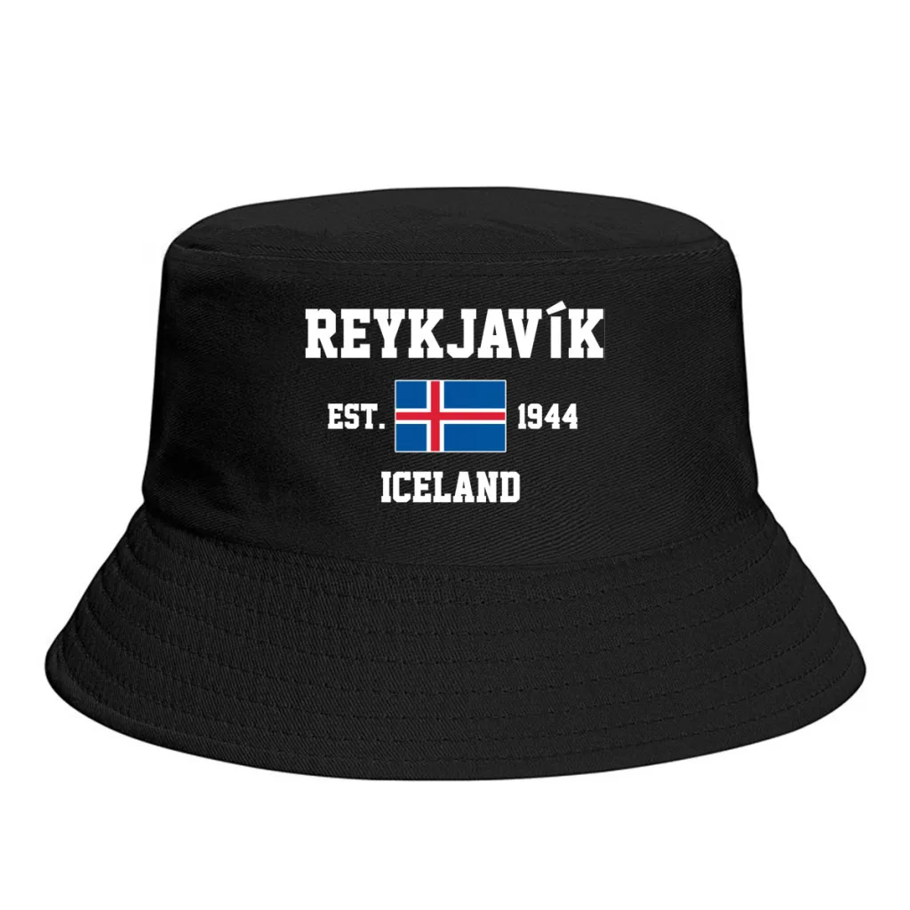 Bucket Hats  Iceland EST.1944 Reykjavík Emblem Flag Sun Shade Cool Outdoor Summer Fisherman Caps Fishing Hat