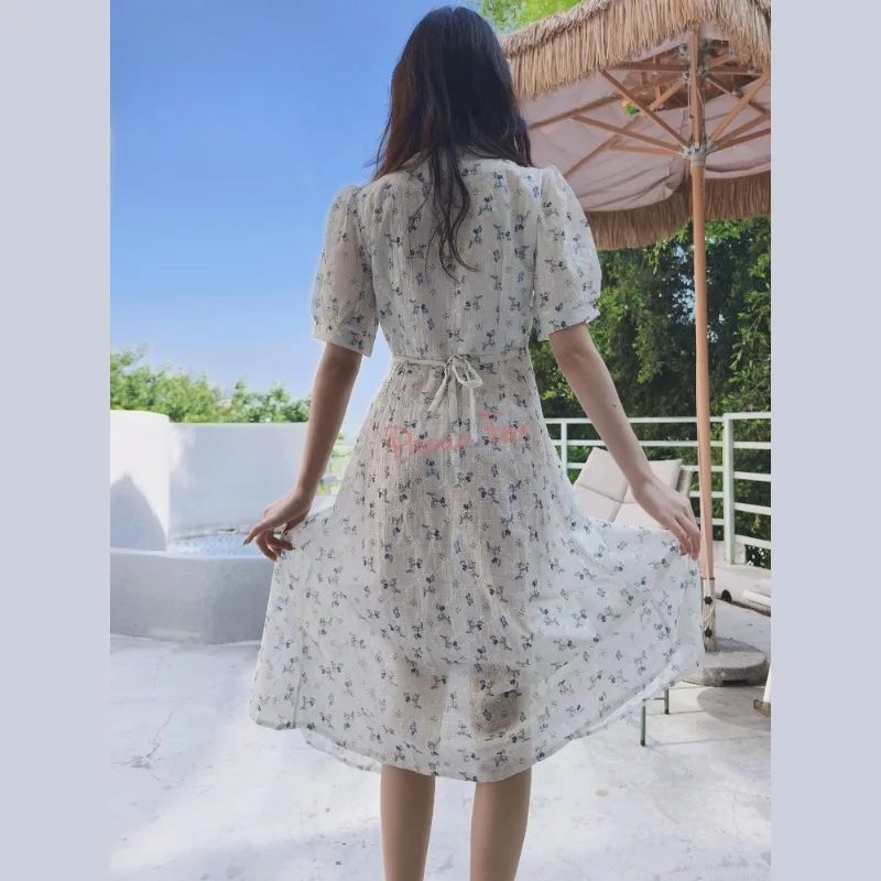 

Women's Magnetic Button Dress Short Sleeve One-Piece Sheer Floral Print Maxi Dress Casual Wrap Dress