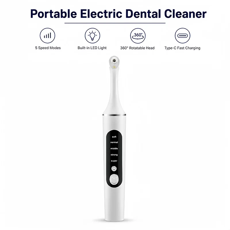 Electric Tooth Polisher Teeth Whitening Toothbrush 5 Speed Modes with 6 Brush Heads LED Light Dental Tartar Remover Tool