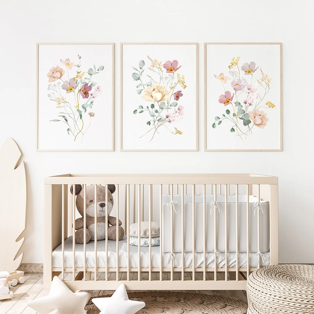 Watercolor Wildflower Flower Poster Colorful Floral Prints Plant Wall Art Canvas Painting Wall Pictures for Living Room Decor