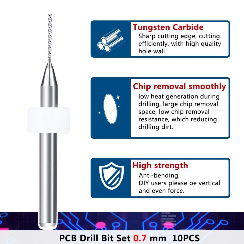 XCAN 0.7 مللي متر مجموعة لقمة مثقاب صغير 3.175 مللي متر عرقوب كربيد PCB لقمة ثقب للحفر طباعة لوحة دوائر كهربائية أدوات الحفر 10 قطعة/صندوق