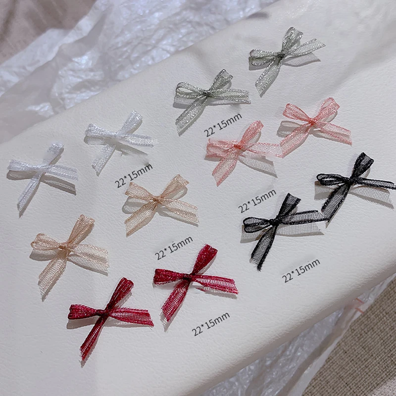 10Pcs Organza Band Bogen Nagel Charms 3D Dekoration Knoten Strass Koreanischen Stil Maniküre Schmuck Kawaii Zubehör für Nagel Ar