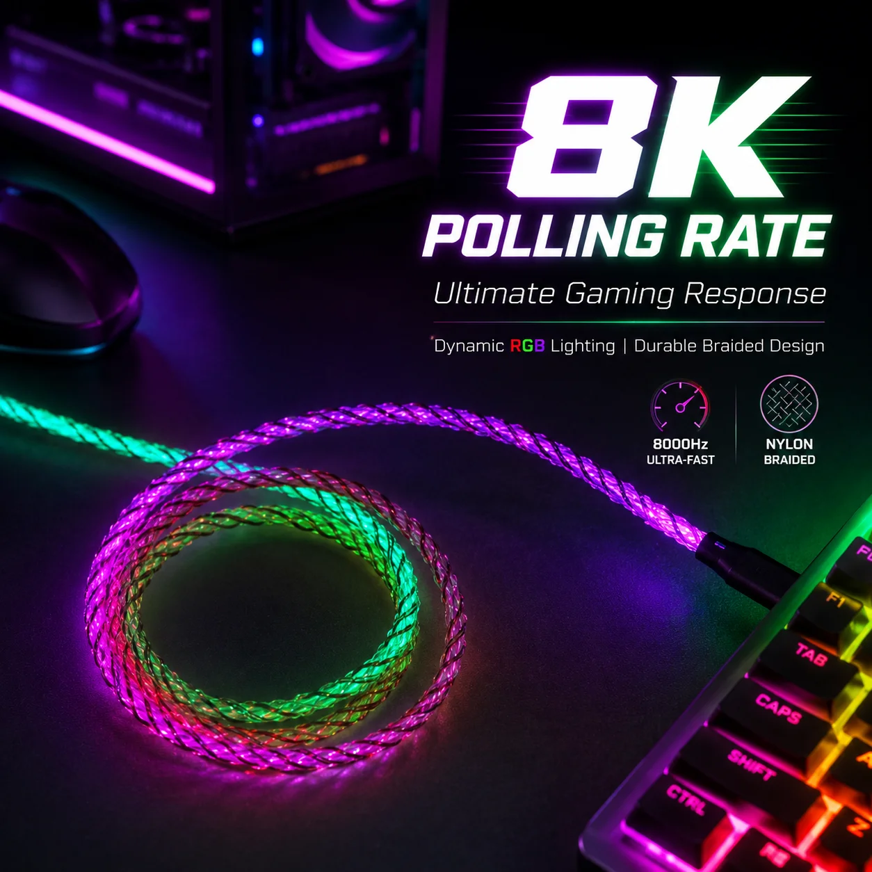 1m RGB-Tastaturkabel USB auf Typ-C Beleuchtetes Geflochtenes Datenkabel für Mechanische Gaming-Tastaturen Zubehör für PC Laptop
